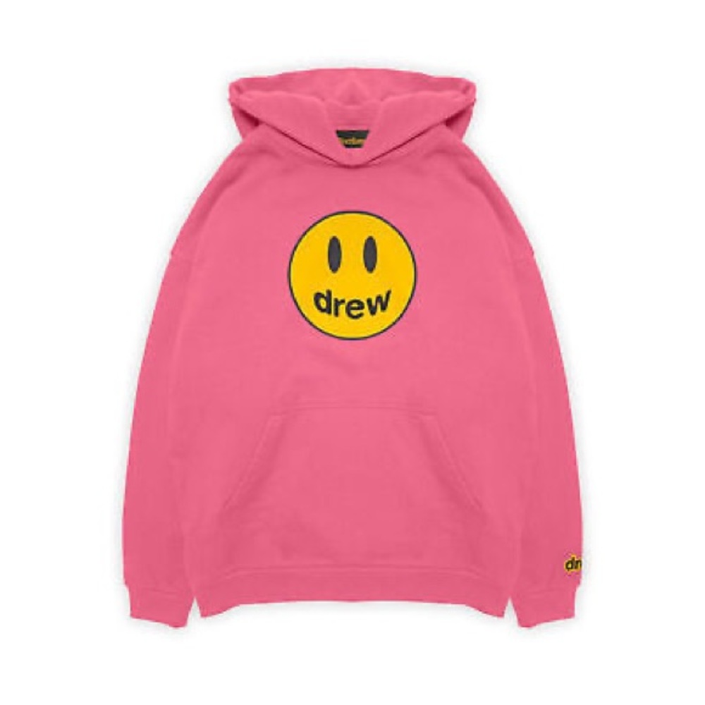 DREW Pink Hoodie with Yellow Smile Logo